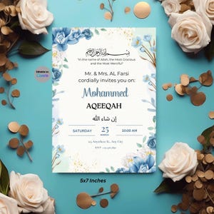 Invitation Aqiqah, carte imprimable baby shower célébration islamique téléchargement numérique modèle modifiable