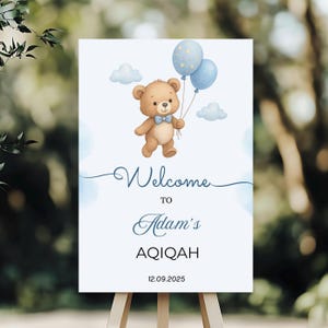 Aqiqah Welcome Sign for Baby Boy | Cute Personalized Muslim Baby Celebration | Digital Download