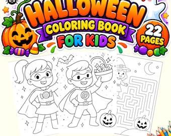 Halloween Activity Book for Kids, 22 Spooky Coloring Pages, Classroom Games, Preschool Worksheets, PDF Download