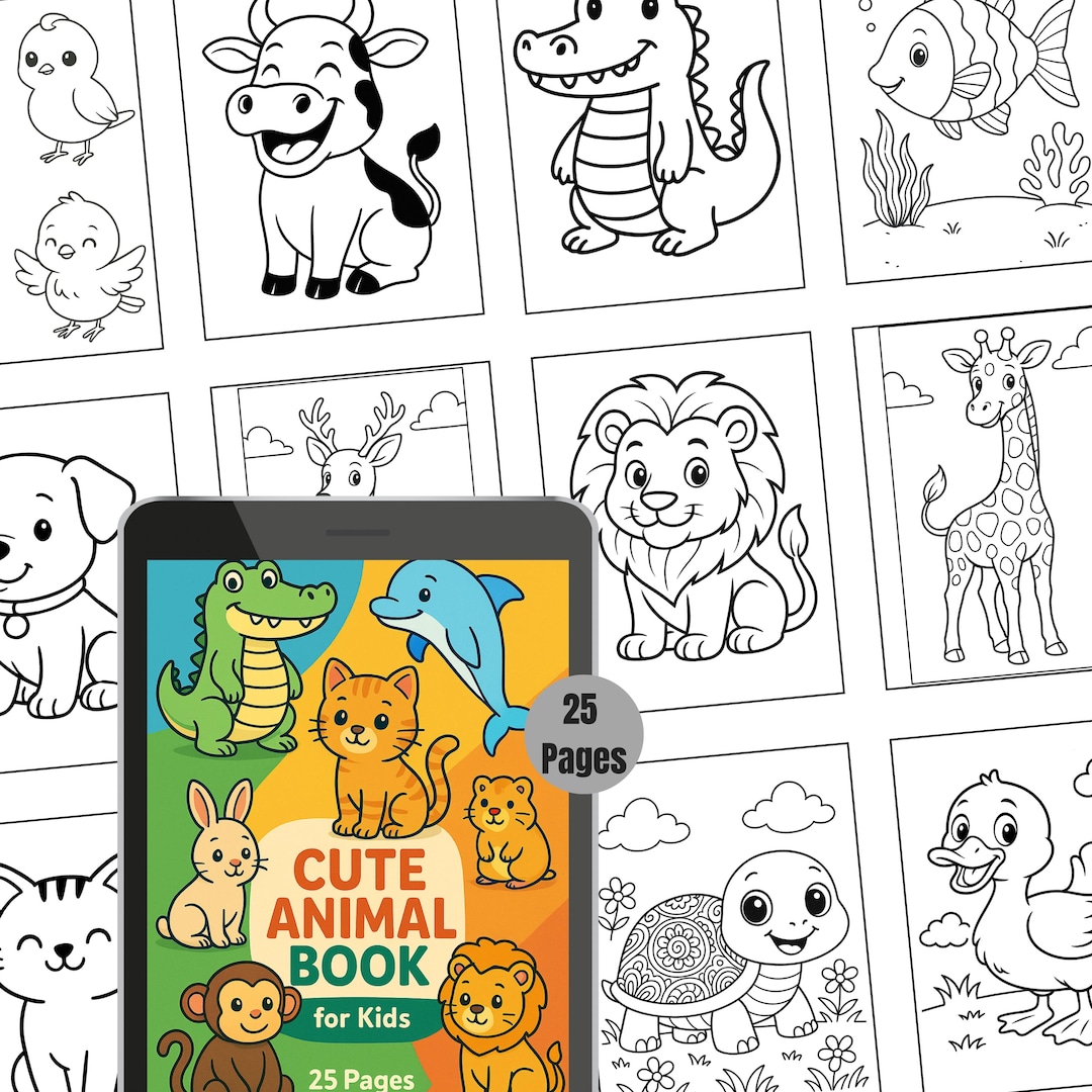 Animal Coloring Book | 25 Printable Pages for Kids (PDF - Etsy