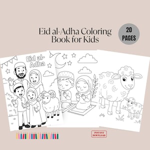 Coloriage de l'Aïd al-Adha, pages à colorier de l'Aïd, téléchargement instantané, pdf imprimable, 20 pages uniques