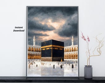 Digital kaaba oil painting | Mecca wall art | islamic decor | Instant Download PDF