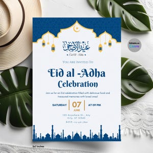 Carte de l'Aïd ul Adha - Faire-part de dîner de l'Aïd Adha personnalisable élégant, invitation de fête festive imprimable, Design moderne