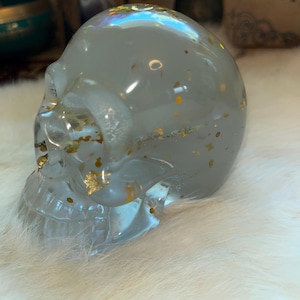 Glow in the dark resin skull with 14kt gold flake and skeleton keys