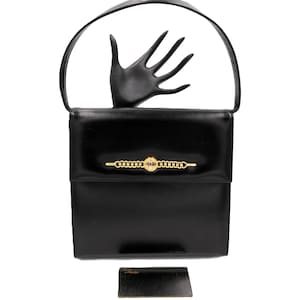 Vintage 50s-60s - PRESTIGE - Black Leather Handbag -Mid Century Modern -