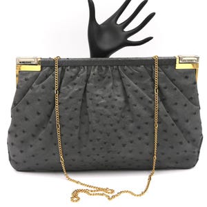 Vintage - FIORENZA - Bolso de hombro grande de piel de avestruz gris