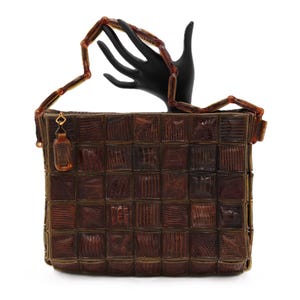 Vintage 40&#39;s-50&#39;s Brown - LIZARD - Bakelite Tile Handbag - Rare -