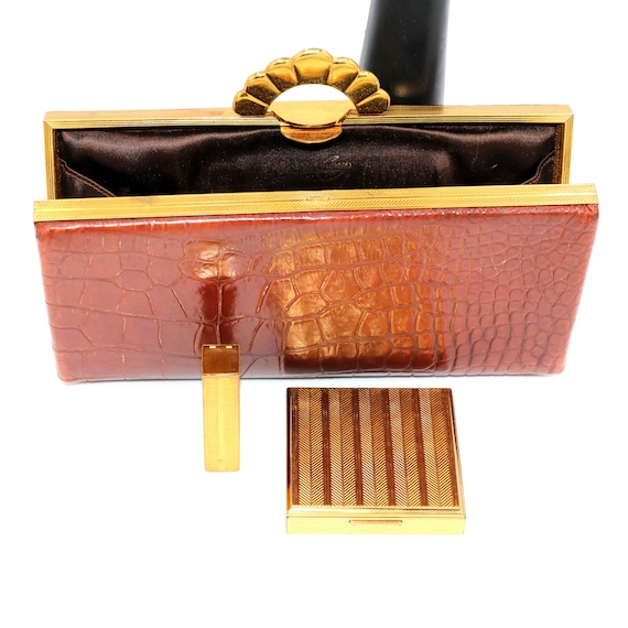 Vintage 50 s EVANS ELEGANCE Rust Leather ALLIGATOR Embossed Fitted Clutch Handbag Etsy