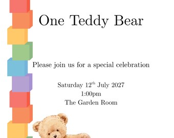 Teddy Bear 1st Birthday Invitation | Editable Canva Template | Instant Download