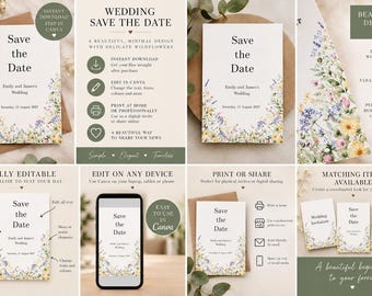 Editable Wildflower Save the Date Template | Canva Wedding Invitation (Digital Download)