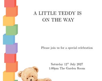 Teddy Bear Baby Shower Invitation | Editable Canva Template | Instant Download