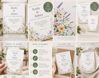 Editable Wildflower Wedding Invitation Template | Canva Design (Digital Download)