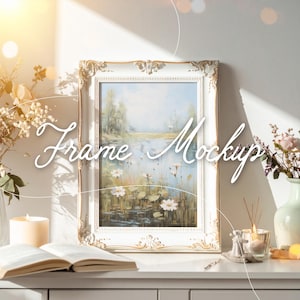 Vintage Frame Mockup, Aesthetic PSD Frame Mockup for Wall Art, Poster, Prints | Elegant Scene | Instant Download | PNG & PSD