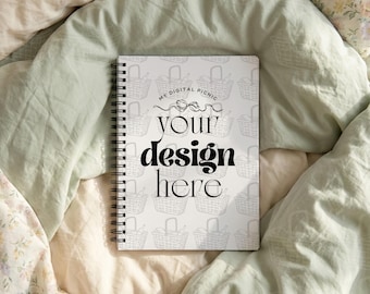 Spiral Notebook Mockup | Minimalist Cozy Journal, Spring Cottagecore Aesthetic for Printify, POD | Canva Template & Photoshop Smart Object