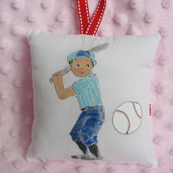 Little Baseball Player Tooth Fairy Pillow - HAND PAINTED - Can Be Personalized