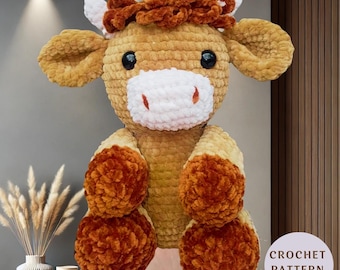Crochet PATTERN Highland Cow, Cute Amigurumi Cow, Farm Animal Plush, Crochet Toy Tutorial PDF in English, Handmade Gift, Instant Download