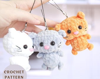 Crochet Kitten Keychain Pattern PDF: Easy No-Sew Amigurumi Tutorial (5.9") Pdf in English