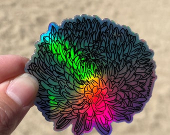 Holographic Rainbow Mum Flower  long lasting sticker