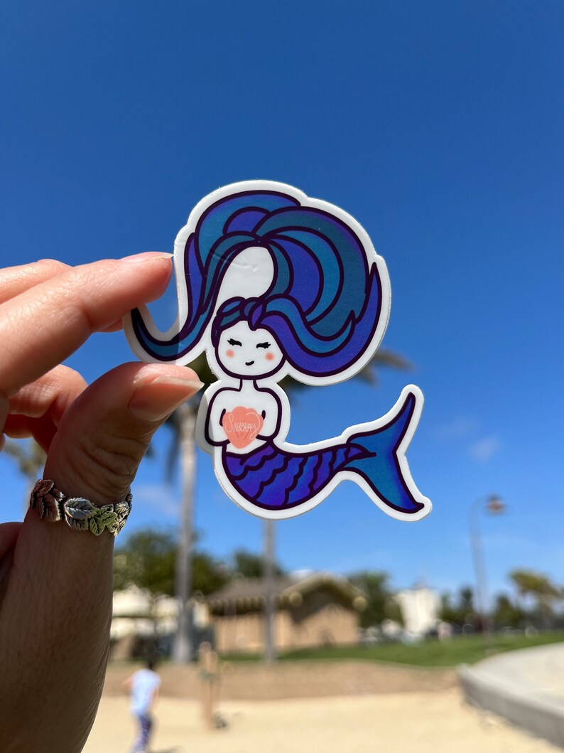 Mermaid purple blue hair long lasting sticker image 3