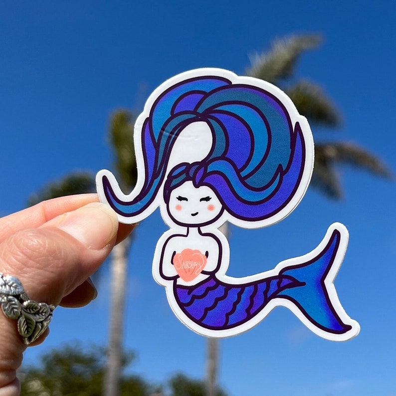 Mermaid purple blue hair long lasting sticker image 1