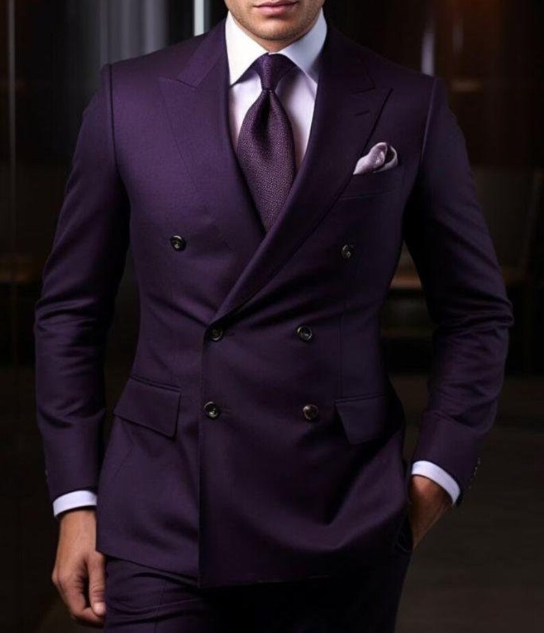 Best Color Matching Man's Wedding Suit Purple 2 Pieces Slim Fit Men's Suits main image 0