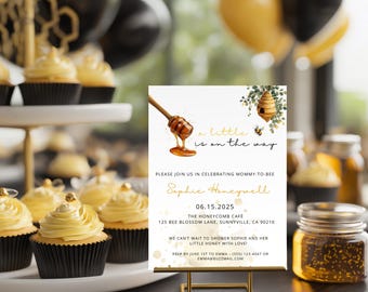 Invito per baby shower "Un po' di miele sta arrivando", invito per baby shower a tema ape, modello per baby shower a nido d'ape, baby shower gender-neutral