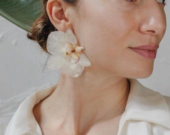 Real Orchid Flower Resin Stud Earrings: Handmade Floral Bridal Jewelry