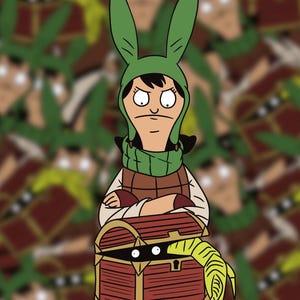 Dungeon Meshi x Bobs Burgers Louise Belcher & Chilchuck Mashup Anime Crossover Laptop Water Bottle Notebook Vinyl Sticker