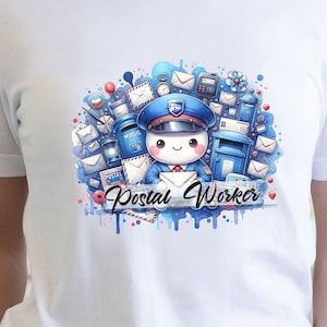Employé des postes Tshirt sublimation design mignon facteur lettre timbre collage téléchargement numérique livraison PNG