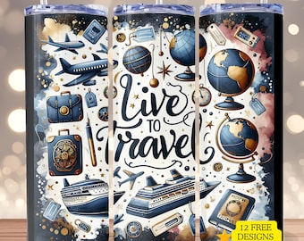 Travel 20 oz tumbler wrap PNG, World Traveler Tumbler Design, Skinny tumbler png design, Girls Trip design wrap, digital download