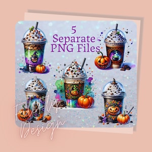 Halloween Coffee Clipart Set Scary Gothic Watercolor Hot Coffee Drink Clipart Bundle Spooky Season PNG Bundle Pumpkin Designs Instant