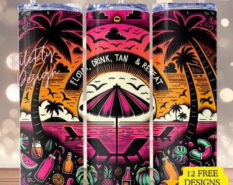 Float Drink Tan Repeat Tumbler Wrap Summer Tumbler Wrap Funny Mom PNG Lake Life Tumbler 20 oz Skinny Tumbler Sublimation Tie Dye Design PGN