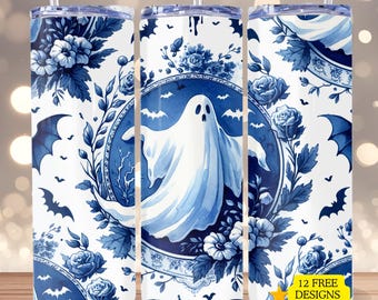 Tolie Ghost Sublimation Tumbler Wrap 20oz PNG Digital Download Design Instant Download Only Blue Halloween Spooky Season