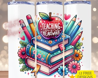Leraar sublimatie mager 20oz PNG Onderwijs is een werk van hart Instant Download onderwijsshirt PNG Onderwijs is hartwerk Lerarenleven