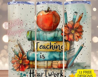 Leraar sublimatie mager 20oz PNG Onderwijs is een werk van hart Instant Download onderwijsshirt PNG Onderwijs is hartwerk Lerarenleven