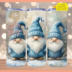 Let It Snow Gnome 20oz Skinny Tumbler Wrap Christmas Gnome Sublimation Tumbler Design Template Digital Download Snowflake PNG Design