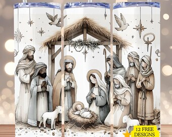 Nativity Scene  20 oz Skinny Tumbler Wrap Christian Sublimation Tumbler Wrap Jesus Is The Reason For The Season PNG Christmas Tumbler Wrap