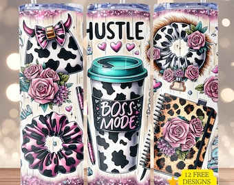 Boss Mode Tumbler Wrap Woman Business Owner 20 oz Skinny Sublimation Tumbler Design Female Business Owner Sublimation Design
