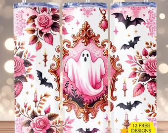 Tolie Ghost Sublimation Tumbler Wrap 20oz PNG Digital Download Design Instant Download Only Blue Halloween Spooky Season Seamless