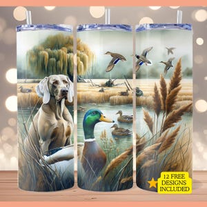 Weimaraner Hunting Tumbler Wrap Hunter Scene Sublimation PNG Digital Download Mallard Duck 20oz Skinny Straight Tumbler Design