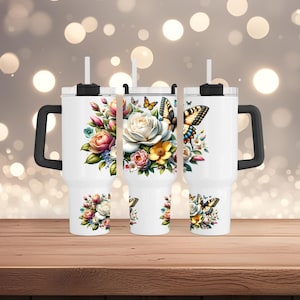 Boho Flowers 40oz Tumbler Wrap Butterfly 40oz Tumbler PNG Floral 40oz Sublimation Tumbler Design 40oz Tumbler Template Vintage Floral