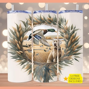 Weimaraner Hunting Tumbler Wrap Hunter Scene Sublimation PNG Digital Download Mallard Duck 20oz Skinny Straight Tumbler Design