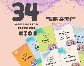 Affirmation Cards Printable Set of 34 Cute Kid Friendly Motivational Cards for Kids Instant Download Inspirational Quotes Child Mindfulness