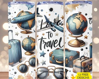 Travel 20 oz tumbler wrap PNG, World Traveler Tumbler Design, Skinny tumbler png design, Girls Trip design wrap, digital download