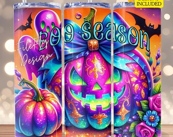 Boo Season Pink Halloween Tumbler Wrap Neon 20 oz Tumbler Sublimation Design Pumpkin Tumbler Wrap Retro Ghost Halloween Tumbler png