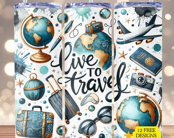 Travel 20 oz tumbler wrap PNG, World Traveler Tumbler Design, Skinny tumbler png design, Girls Trip design wrap, digital download