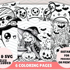 Kawaii Halloween Coloring Pages for Adults, Aesthetic Coloring page Procreate Cozy Coloring Pages Printable, Doodle Coloring Book