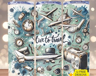 Travel 20 oz tumbler wrap PNG, World Traveler Tumbler Design, Skinny tumbler png design, Girls Trip design wrap, digital download
