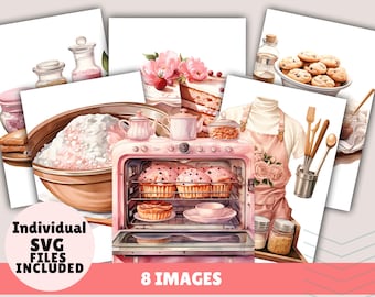 Watercolor Baking Clipart, Baking Supplies PNG, Home Bakery Logo, Cookie Baking PNG, Culinary Clipart Set, Bakery PNG Sublimation