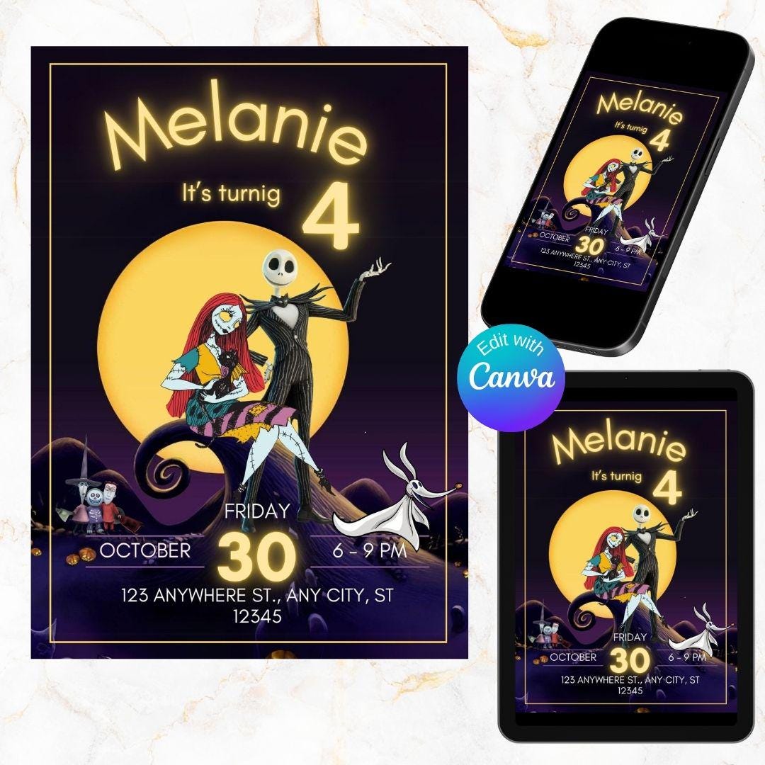 Editable Nightmare Before Christmas Birthday Party Invitation Halloween ...